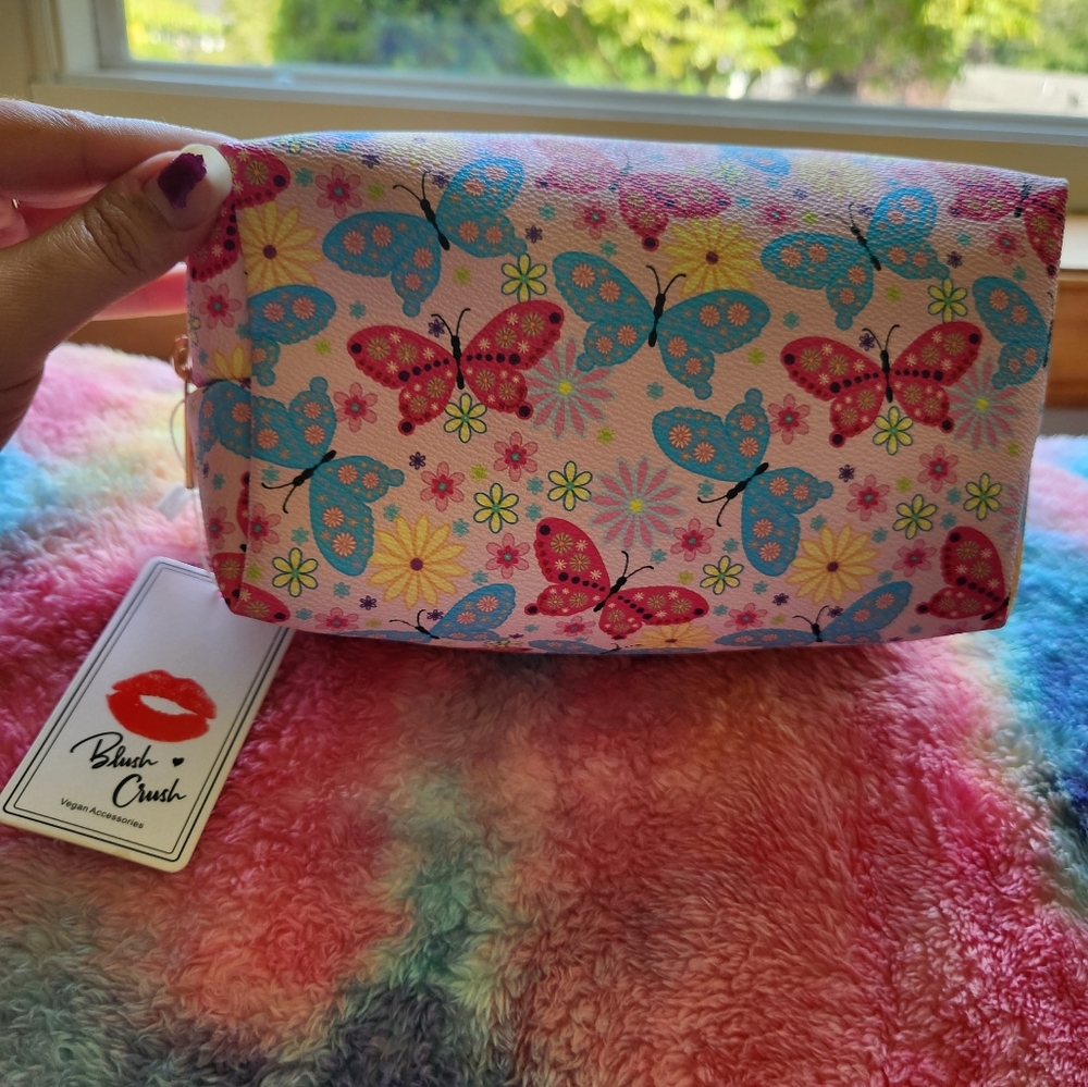 Blush Crush cosmetic makeup bag butterflies flowers NWT